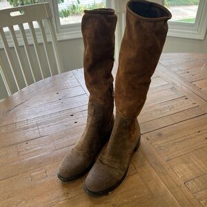 Prada Vintage Chestnut Tall Riding Boots Eu 38 US 7.5 Suede Embossed Block Heel